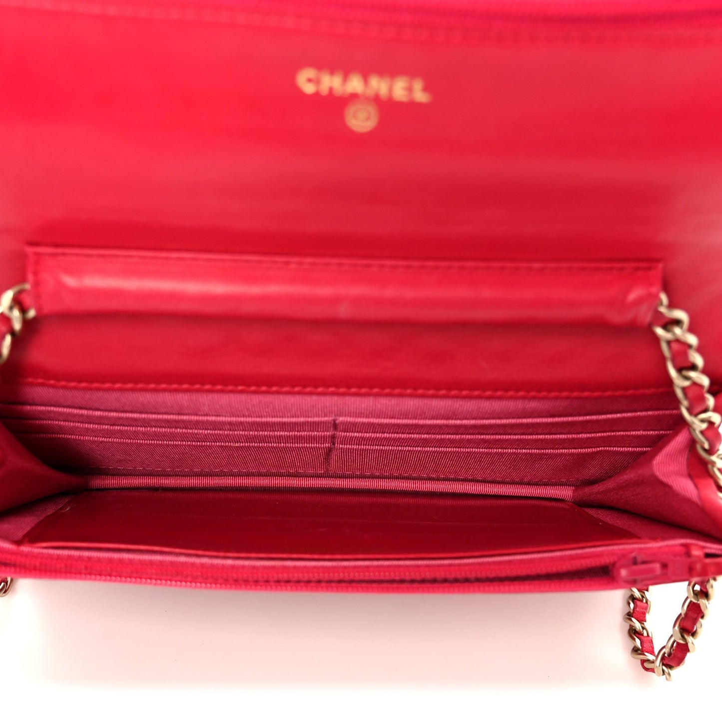 Lambskin Micro Quilted Wallet On Chain WOC Fuchsia