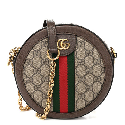GG Supreme Monogram Web Mini Ophidia Round Shoulder Bag Brown
