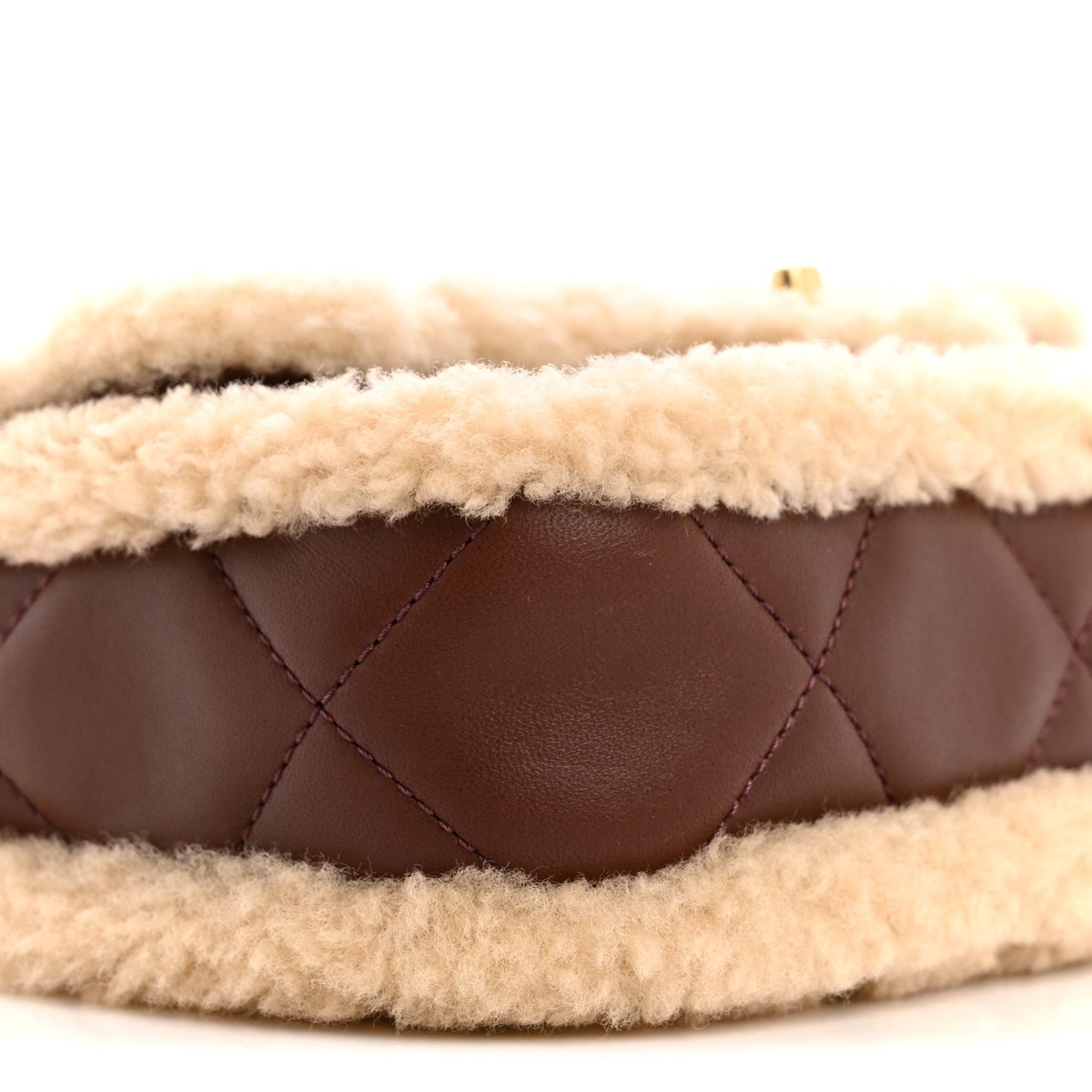 Shearling Lambskin Quilted Mini Furry Coco Flap Beige Dark Brown