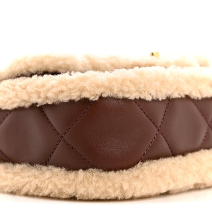 Shearling Lambskin Quilted Mini Furry Coco Flap Beige Dark Brown