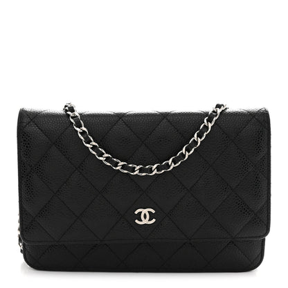 Caviar Quilted Wallet on Chain WOC Black