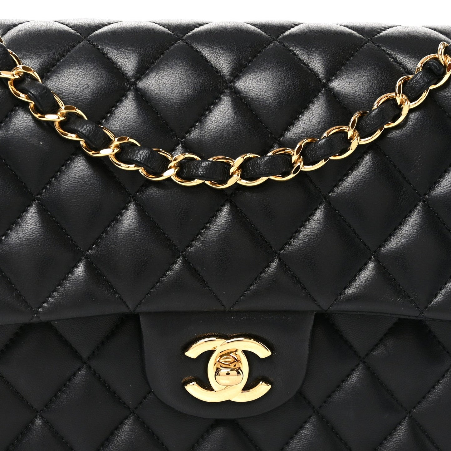 Lambskin Quilted Medium Double Flap Black