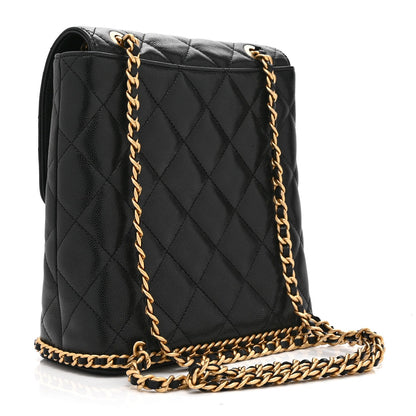 Caviar Quilted Camellia Chain Around Backpack Black