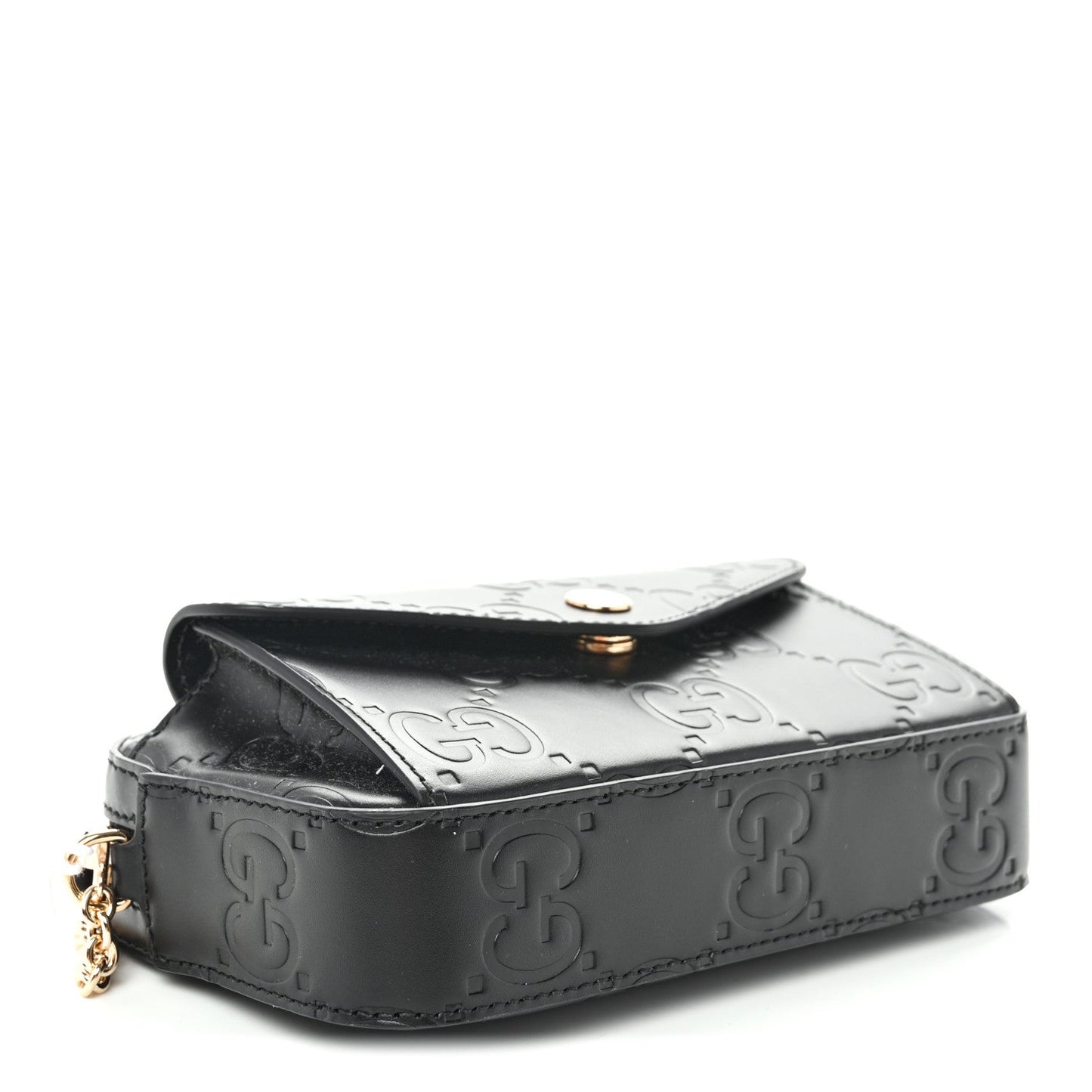 Calfskin GG Super Mini Debossed Chain Wallet Black