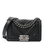 Calfskin Perforated Chevron Quilted Small Boy Flap Black