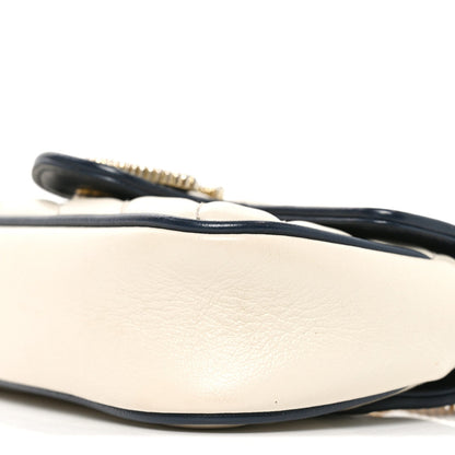 Vintage Effect Calfskin Matelasse Diagonal Super Mini Torchon GG Marmont Shoulder Bag Mystic White Blue Agata