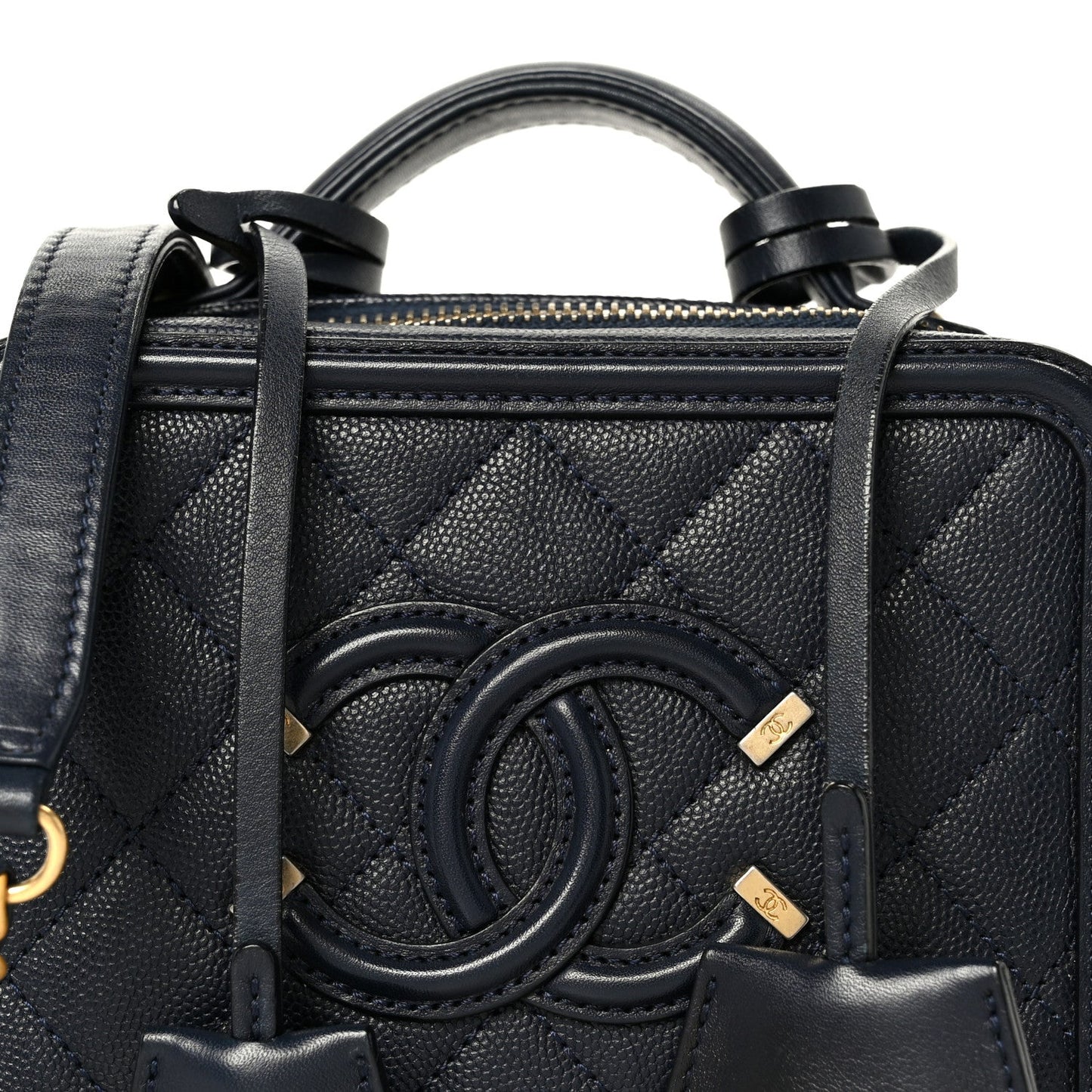 Caviar Quilted Small CC Filigree Vanity Case Navy