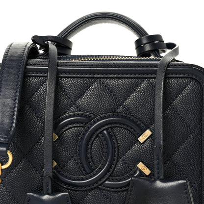 Caviar Quilted Small CC Filigree Vanity Case Navy
