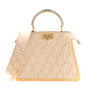Chenille Suede Metal FF Small Peekaboo I SEE U Satchel Beige White