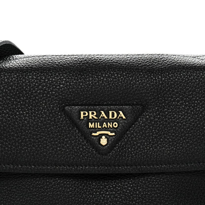 Vitello Daino Soft Flap Shoulder Bag Black