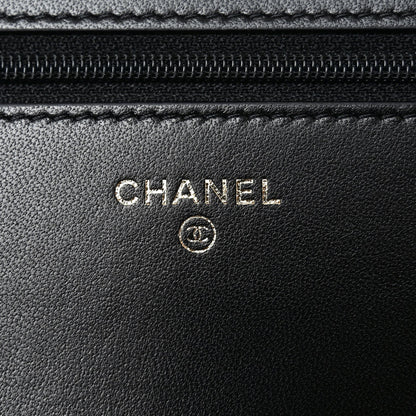 Lambskin Quilted All About Chanel Charm Wallet On Chain WOC Black