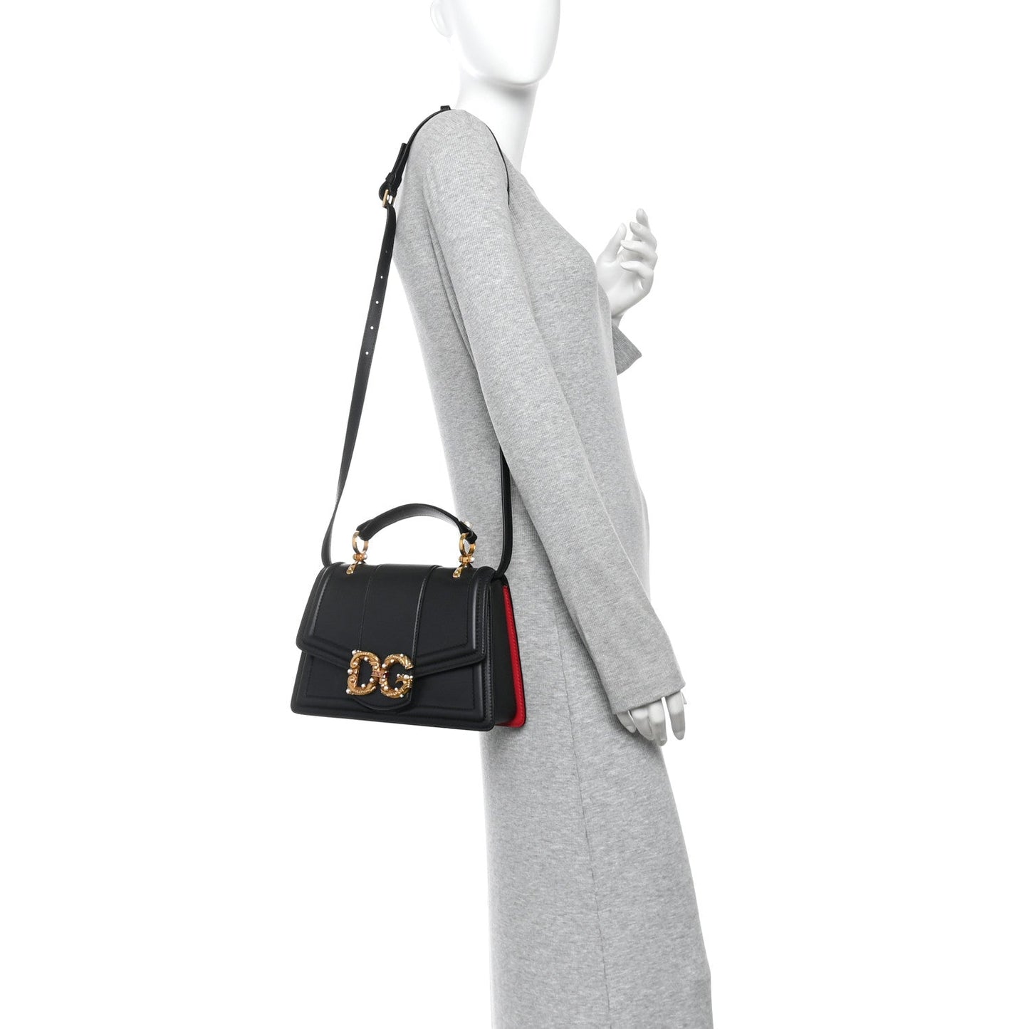Smooth Calfskin Small DG Amore Top Handle Bag Black