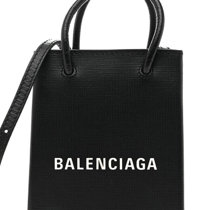 Squared Calfskin Logo Shopping Phone Holder Bag Black