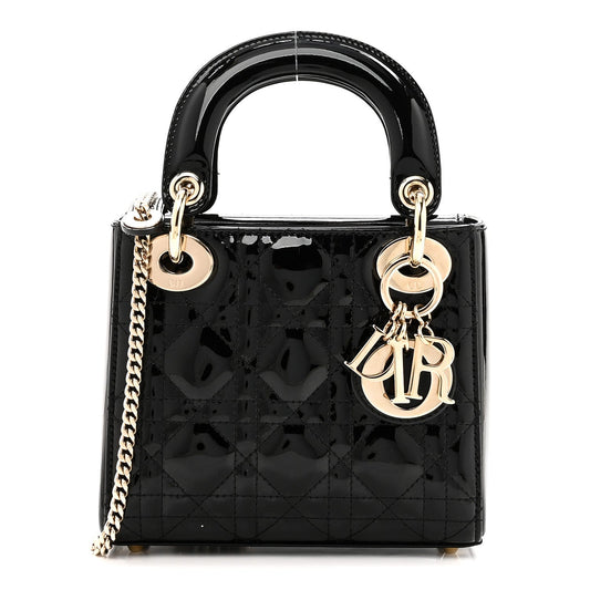 Patent Cannage Mini Lady Dior Black