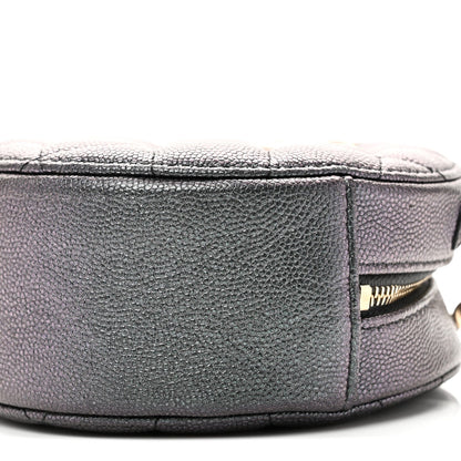 Iridescent Caviar Quilted Round Clutch With Chain Black