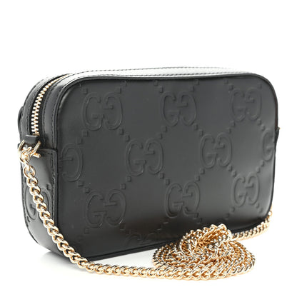 Calfskin GG Super Mini Debossed Chain Wallet Black