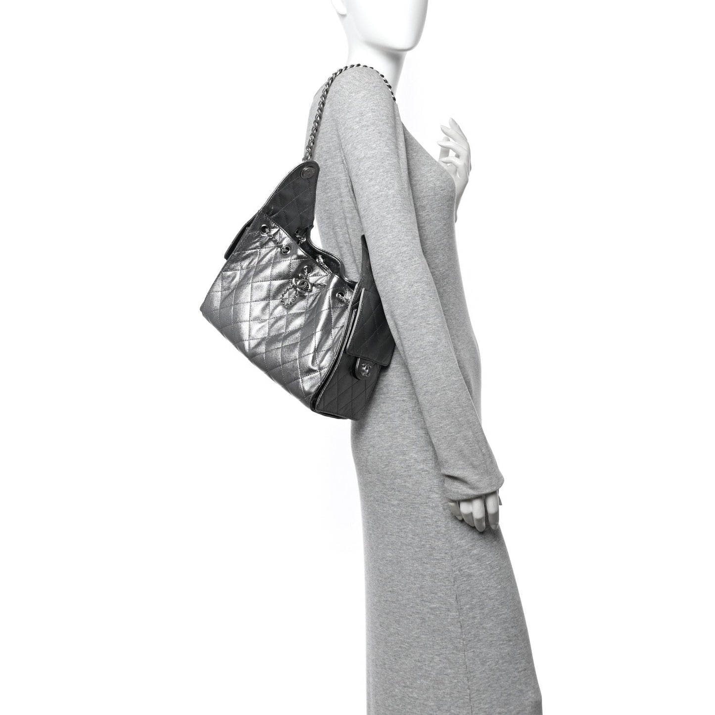 Metallic Caviar Quilted Small Chanel 25 Handbag Anthracite