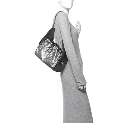 Metallic Caviar Quilted Small Chanel 25 Handbag Anthracite