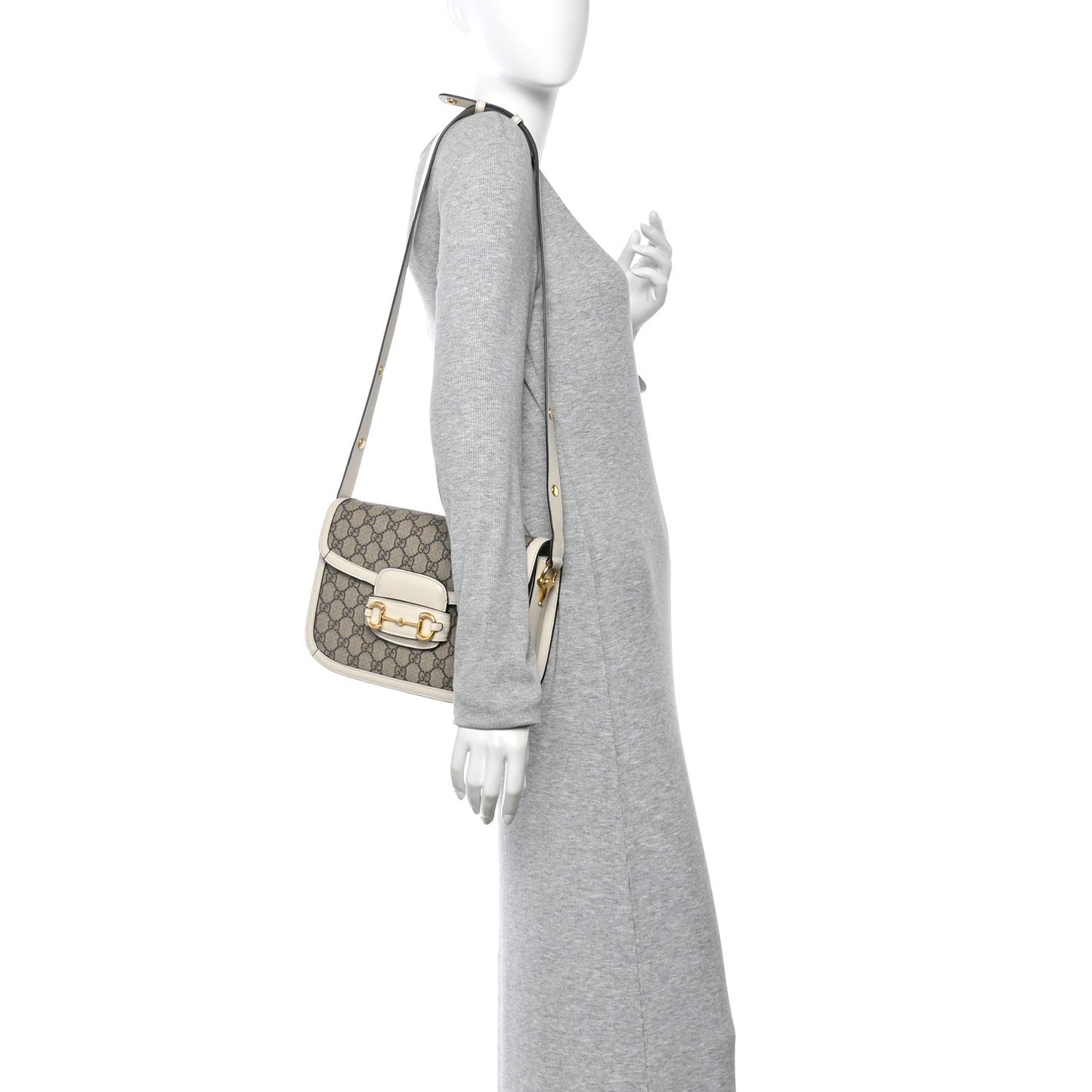 GG Supreme Monogram Horsebit 1955 Shoulder Bag Beige Mystic White