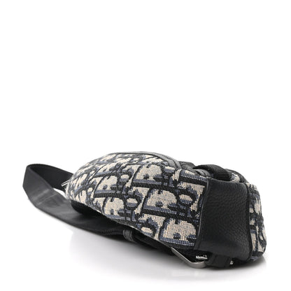 Grained Calfskin Oblique Scarab Sling Bag Blue Black