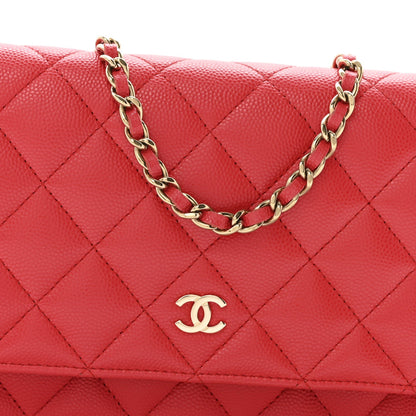 Caviar Quilted Wallet on Chain WOC Red