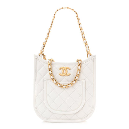 Calfskin Quilted Small Hobo White