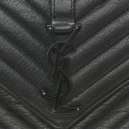 Sheepskin Matelasse Chevron Monogram Monochrome Medium College Bag Black