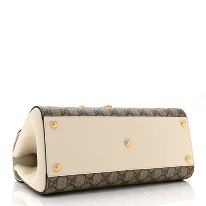 GG Supreme Monogram Calfskin Medium Horsebit 1955 Top Handle Bag Beige Ebony Mystic White