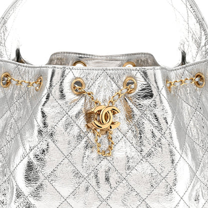 Metallic Crumpled Calfskin Quilted Small Chanel 25 Handbag Silvery