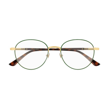 Gucci Eyeglasses Round Full Rim, Green/Gold Frame and Clear Demo Lenses Lens GG0392O004