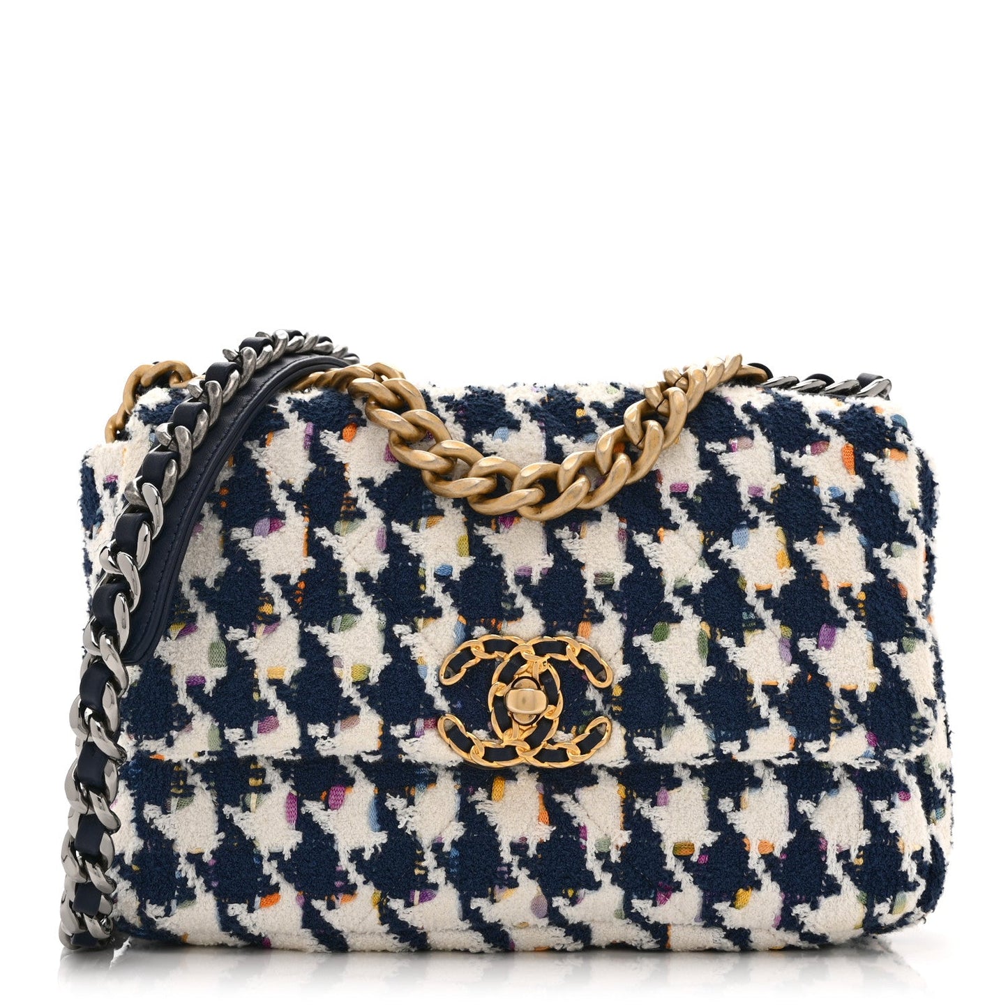Tweed Quilted Medium Chanel 19 Flap Ecru Navy Blue Multicolor