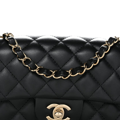 Lambskin Quilted Mini Rectangular Flap Black