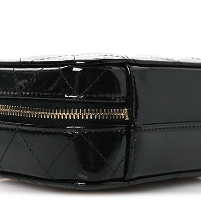 Patent Quilted Top Handle Mini Vanity Case Black