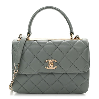 Lambskin Quilted Small Trendy CC Flap Dual Handle Bag Light Grey