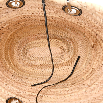 Raffia Calfskin Medium Chain Basket Tote Bag Natural Black