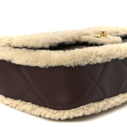 Shearling Lambskin Quilted Furry Coco Flap Beige Dark Brown