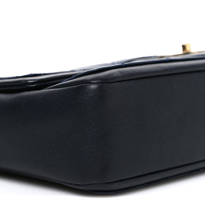 Calfskin Quilted Medium Graphic Flap Blue Black