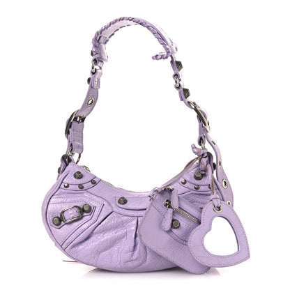 Extra Supple Calfskin Crocodile Embossed Le Cagole Shoulder Bag XS Lilac