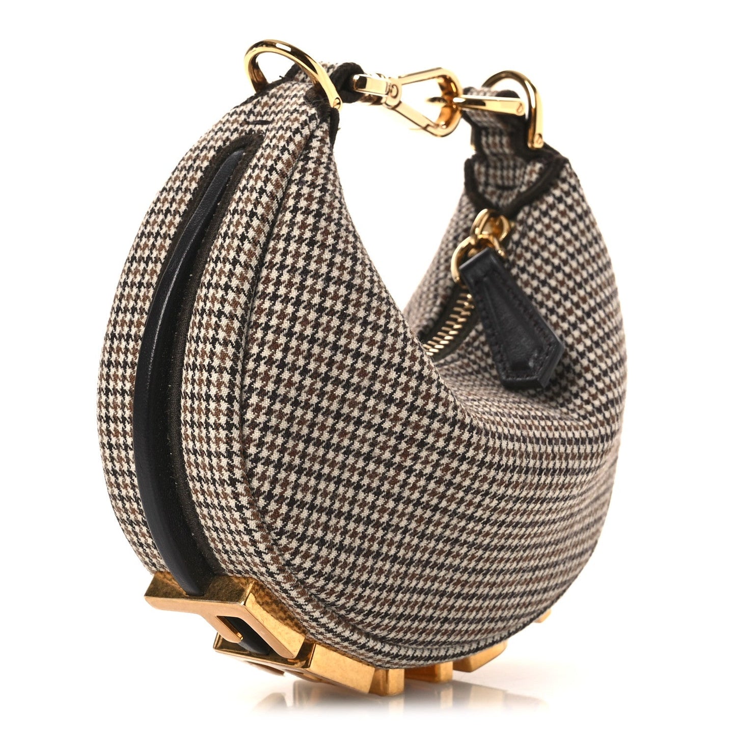 Wool Nappa Micro Houndstooth Nano Fendigraphy Hobo Charm Beige Moro