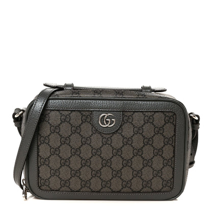 GG Supreme Monogram Textured Dollar Calfskin Small Ophidia Top Handle Shoulder Bag  Grey Black Graphite Grey