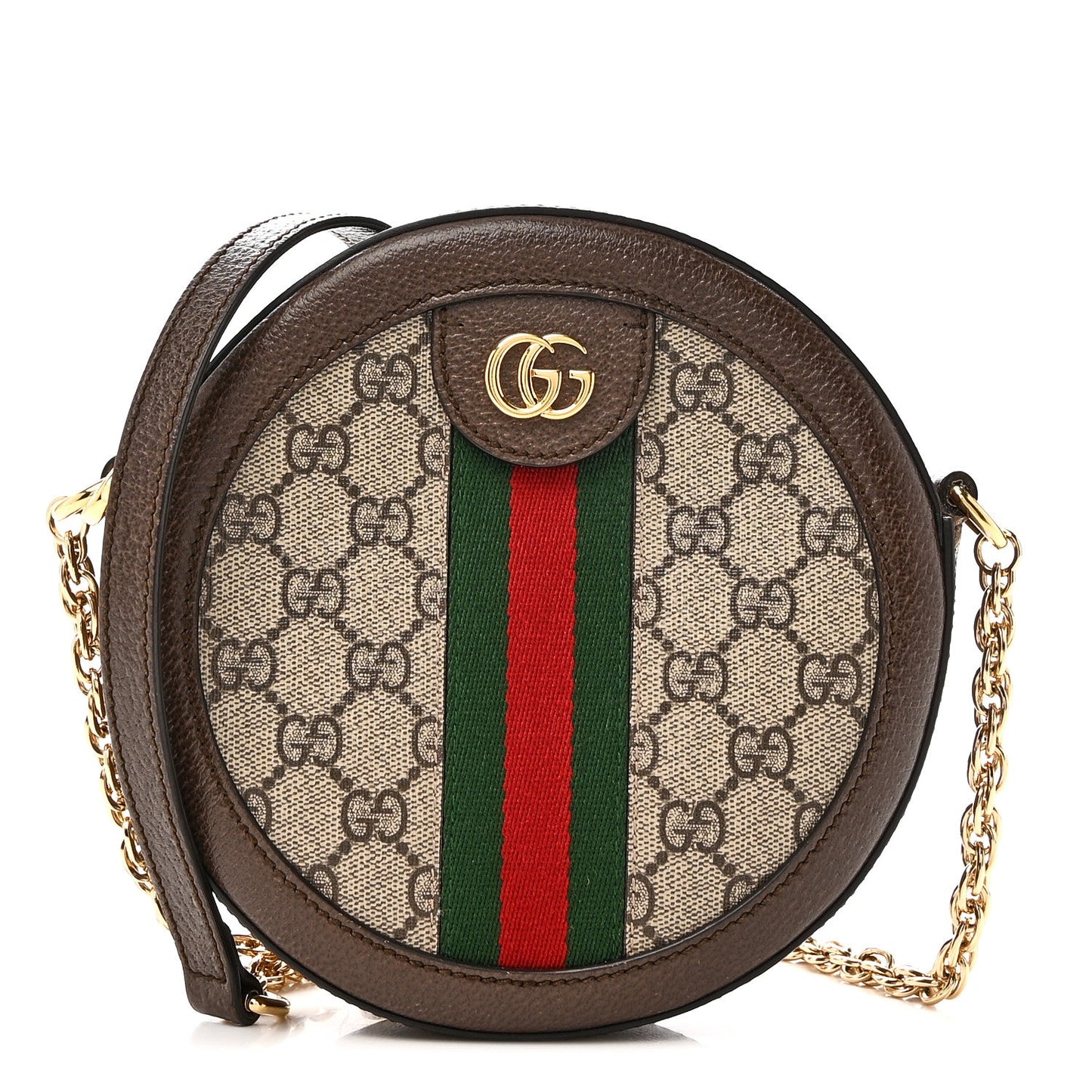 GG Supreme Monogram Web Mini Ophidia Round Shoulder Bag Brown
