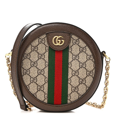 GG Supreme Monogram Web Mini Ophidia Round Shoulder Bag Brown