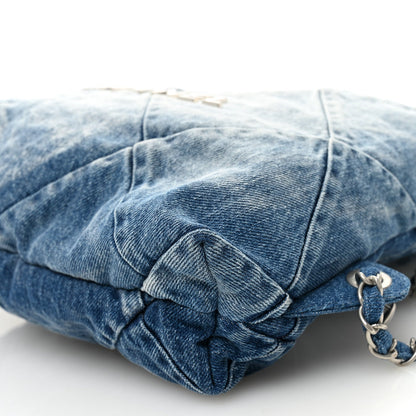 Denim Quilted Chanel 22 Backpack Blue