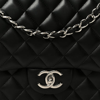 Lambskin Quilted Maxi Double Flap Black