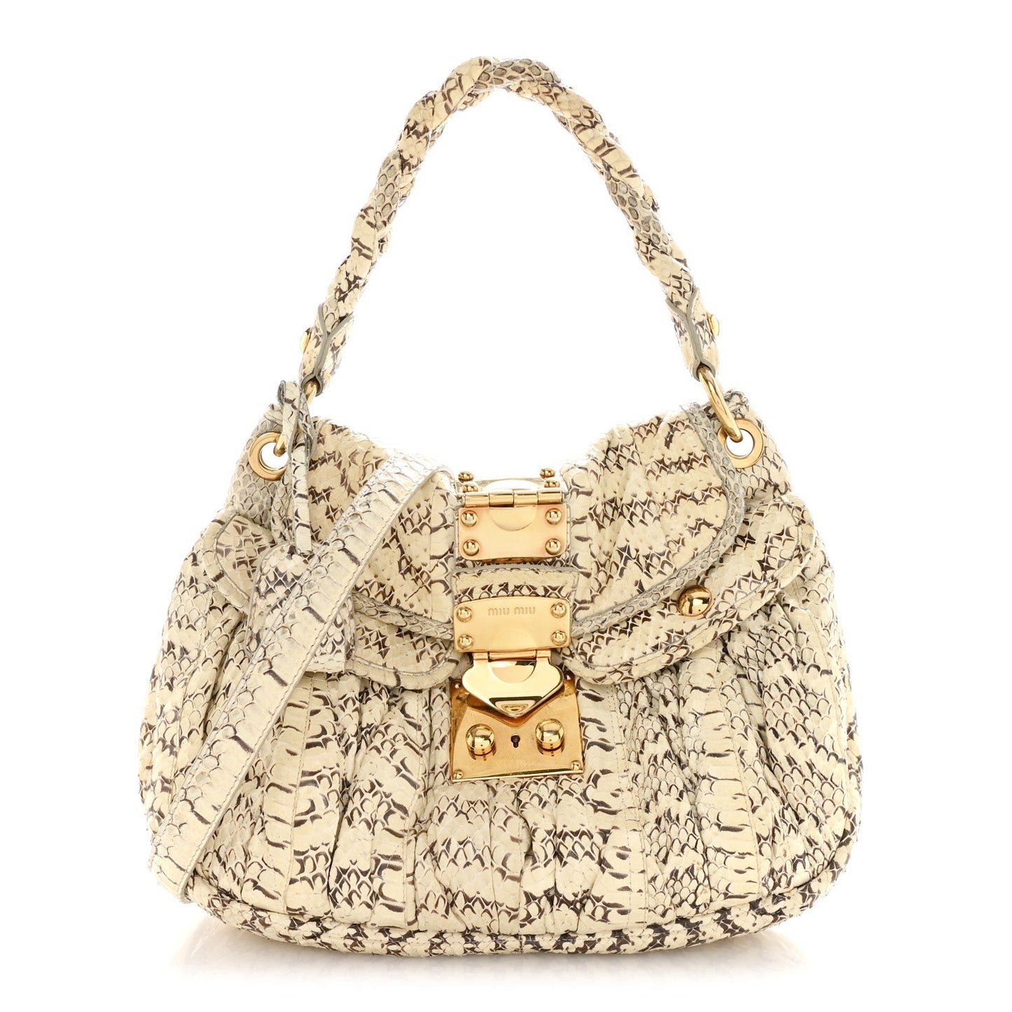 Snakeskin Small Matelasse Coffer Hobo Beige