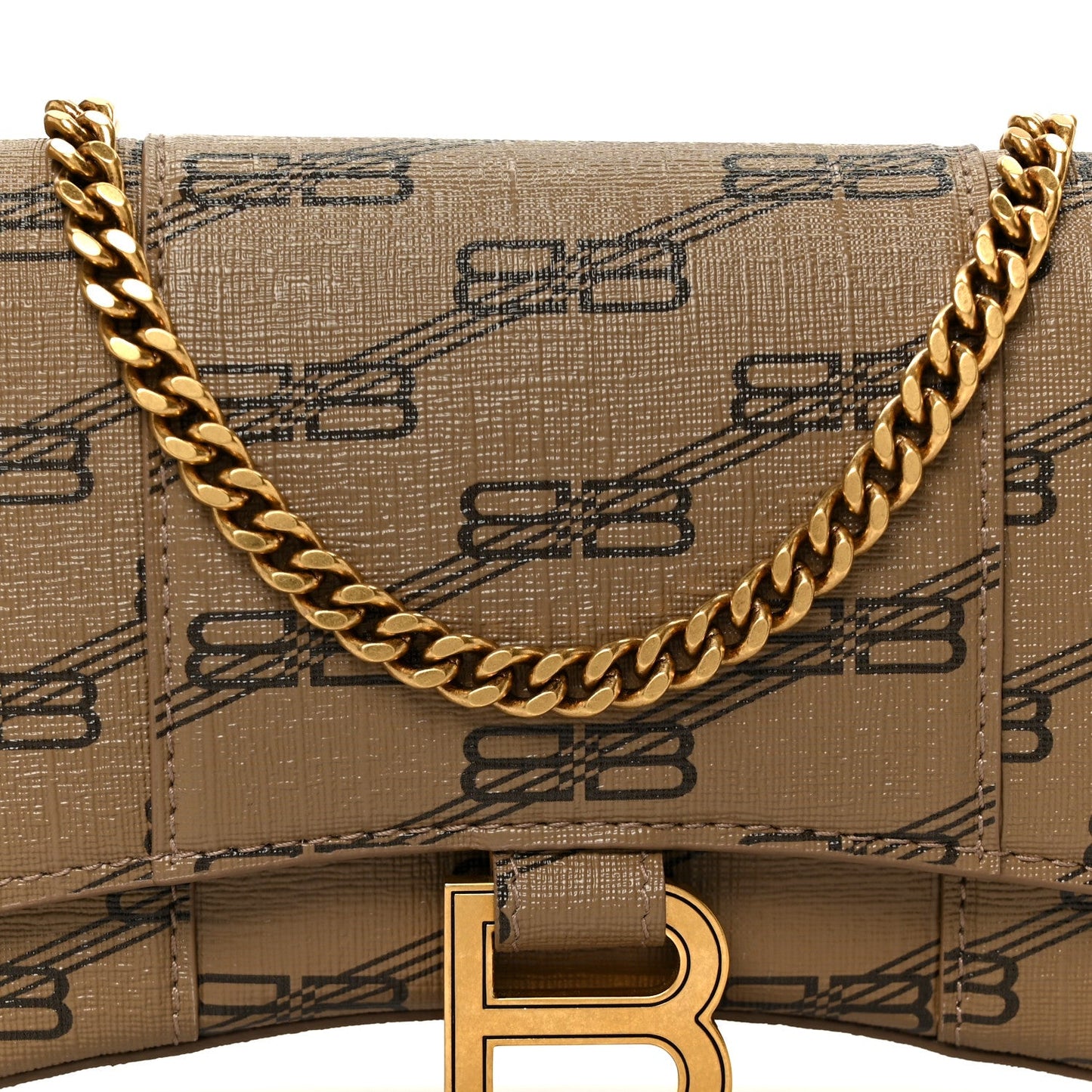 Coated Canvas BB Monogram Hourglass Chain Bag Beige Brown