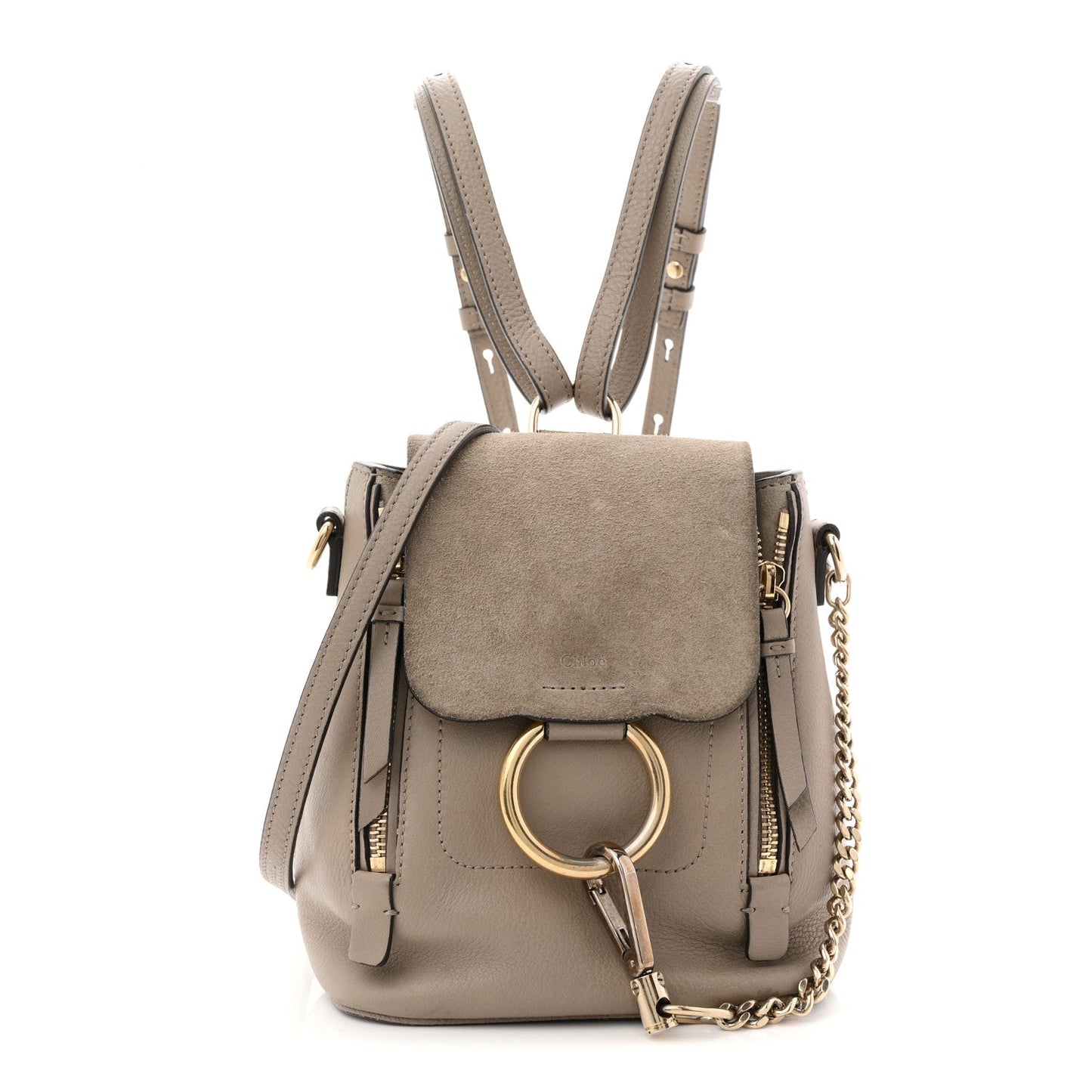 Suede Calfskin Mini Faye Backpack Motty Grey