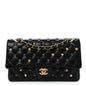 Lambskin Quilted Studded Medium Double Flap Black