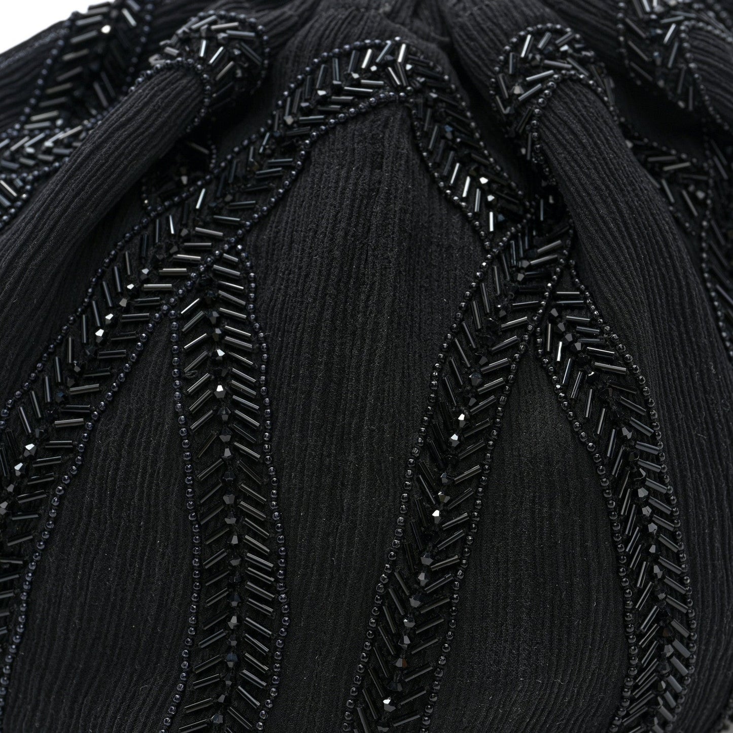 Chiffon Silk Crepe Beaded Pochon Broderie Bag Black