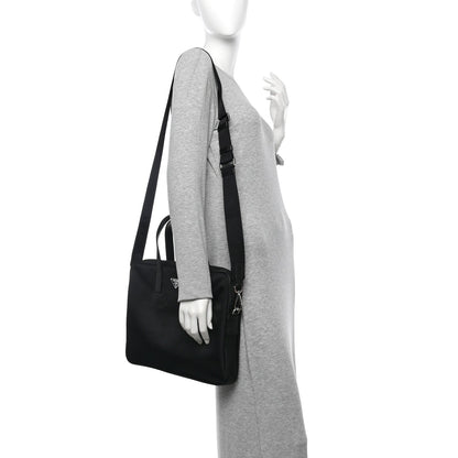 Re-Nylon Saffiano Metal Triangle Logo Briefcase Black